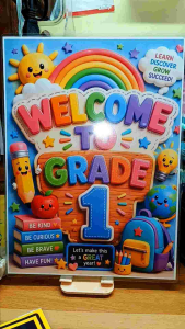 Door Welcome Banner for Classroom Laminated in Thick A4 photopaper. Key attributes: colorful laminated thick A4 photopaper. Fit/use: classroom decoration. Scene: kindergarten classroom.