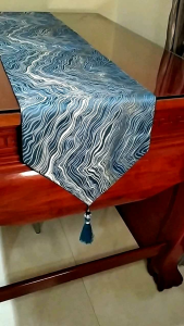 Table Bed Runner Taplak Meja Panjang Marble Ivory