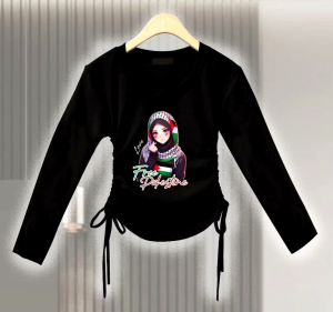 fbyoung atasan baju crop top serut samping 2 sisi free palastine lengan panjang