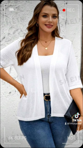 Cardigan Wanita Lengan 3/4 dari Bahan Waffle untuk Atasan