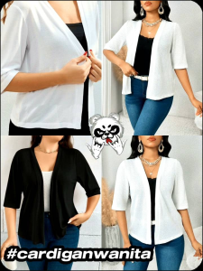 Kardigan Rajut Wanita Lengan 3/4 Bahan Waffle