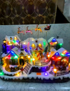 ELEGANT MUSICAL MAGICAL SLEIGH WITH ROTATING TRAIN AND CAROSEL CHRISTMAS VILLAGE