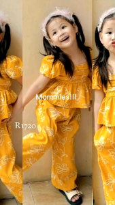 CALESHA| Kids Coleen Terno Set Puff Sleeves Peplum Top & Wideleg Pants + Comfortable Playwear Outfit for Girls + Soft Breathable Fabric for OOTD Events & Daily Use+Stylish & Trendy Kids Clothing Perfect for Party Photoshoot Mall & Birthdays & Casual