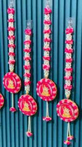 Ganesha Wall Hanging with Mogra Floral Garlands backdrop Strings for Ganpati and Diwali backdrop Set of 6 Strings