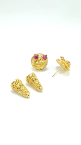 Anting Subeng Damar Ruby Gold Plated Silver 925 Handmade Bali
