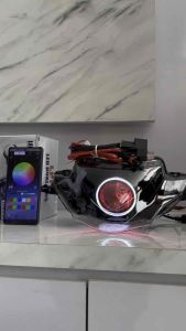 Lampu Depan Supra x 125 old lama custome Biled ASLI projector 25 in devil RGB Ring slim + Relay.