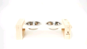 Tempat makan kitten kucing kayu 2 bowls pet stainless dog feeder