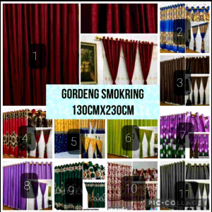 Gordeng Smokring 12 Ring/gorden Batik/gorden bunga polos embos/ hordeng sultan