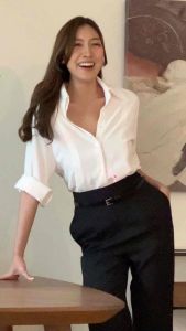 Pantalon กางเกง สูง ขาวยาว ทรงกระบอก ซิปหลัง กางเกงเอวสูง ขาวยาว ทรงกระบอก, ซิปหลัง