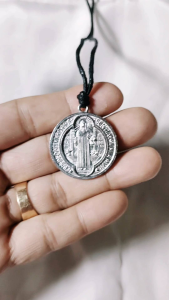 St. Benedict 1.20 inch Miraculous Silver Medal with 24 inches Chord Souvenir St. Benedict is One of the Intercessors of God for Protection Against Evil