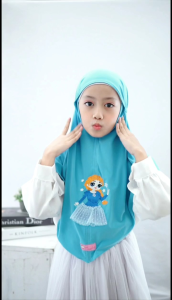 (COD) Frozen Hijab \"Kids\" // Jilbab Anak Tanggung Kerudung Bordir Princess Elsa Bergo Tile Tali Lucu