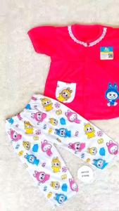 Setelan Baju Tidur Bayi Perempuan Lucu Kekinian Lengan Pendek Celana Panjang Katun Usia 3-18 Bulan Motif Labubu