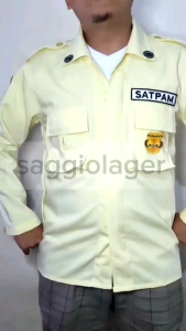 Baju Kemeja PDH Satpam Security Krem Cream Krim Twist Tissue Terbaru - Baju Kemeja Satpam PDH Krem 2022
