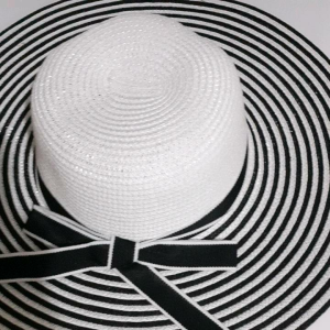 Topi Pantai ter baru Sun Beach Hat Straw Stripe topi pantai  bergaris hitam dan putih topi matahari