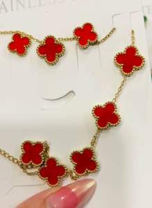 Bộ trang sức titan vàng cỏ 4 lá may mắn bền đẹp(bộ gồm 4 món)