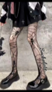 ถุงน่องตาข่าย ใยแมงมุม สีดำ ลายหัวกะโหลก ถุงน่องแฟชั่นฮาโลวีน คอสเพลย์ แม่มด HALLOWEEN