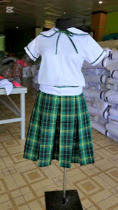 School Uniform: Kinder Elementary High-School Sailor Collar Blouse & Green Checker Skirt