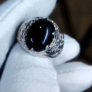 Tanduk kerbau landau asli silver kerawang ring