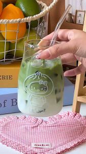 แก้วน้ำน่ารัก 500 ml วัสดุแก้ว พร้อมหลอด ส่งจากไทย