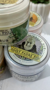 5 in 1 Saint Padre Pio Herbal Miracle Rub ( Menthol Eucalyptus Lavender ChamomileOrange and Ginger Plus FREE Prayer Card. 25 grams each