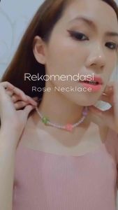 Dere Rose Hologram Beads Necklace Kalung Choker Bunga Holo Manik Manik Estetik Colorful