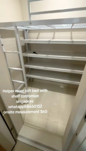 Loft bed customize with shelf for helper room singapore /bomb shelter/store room/unity