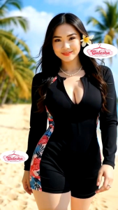 CALESHA | Best Seller Rashguard Longsleeve Zipper for Women| One piece Swimsuit| Beachwear| Swimwear| Playsuit| Spandex Nylon Comfy Overalls Womenswear| Best Seller Summer Swimsuit