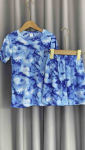 ชุดเด็ก ลายมัดย้อม ลายสงกรานต์ แขนสั้นขาสั้น ผ้าไมโคร นิ่มบางเบาใส่สบายสีสดซักง่ายสีไม่ตก(ส+ส)มัดย้อมสีสดใส