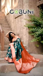 Beautiful Green Red Combination Soft Silk Zari weaving Sarees with floral Design & Contrast Blouse Piece Wedding Special Sarees for Women