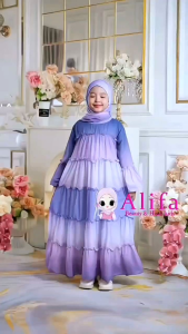 Gamis cunda  set hijab untuk anak bahan Ceruti tangan lengan balon
