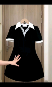 Đầm nữ thời trang có cổ tay ngắn màu đen xinh xắn