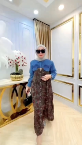 Irene Dress Gamis Midi Jeans Premium Mix Katun Rayon Premium
