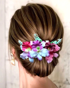 (ราคาส่ง6ชิ้น) หวีประดับผม หวีสับ หวีดอกไม้ ดอกกล้วยไม้ สีสันสดใสสวยงาม