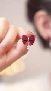 (Bebas beli 2 dapat bonus) A50 COD Anting pita merah juntai tetesan air Korea original wanita titanium