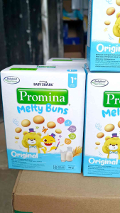 Makanan Selingan Kukis Kentang Promina Melty Buns Rasa Original susu/Stawberry Ukuran 42gr isi 3 sachet Usia 1 Tahun Ke Atas