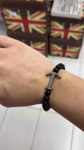 Dumbbell Gym Black Stone Beads Men Bracelet - Gelang Tangan Gim Manik Hitam