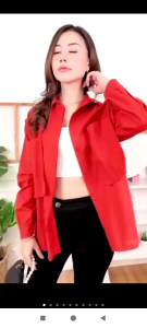 Atasan Wanita Oversize Blouse Pita Pocket Kemeja Kancing Saku