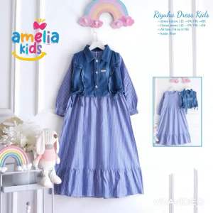 [[ New Arrival ]] Setelan Dress Anak Dan Vest Riyuka Dress Kids By Amelia Gamis Anak Motif Salur Dress Anak Usia 5-7 Tahun Bahan Katun Baju Muslim Anak Gamis Lebaran Anak