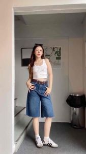 XANNSHOPS Punny Jeans กางเกงยีนส์ ขาสั้น ผู้หญิง ไม่ยืด