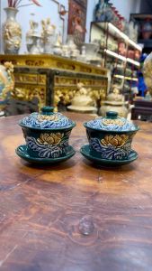 Bát sâm Men Xanh Lục Bảo Đắp Nổi Bát Sâm Thờ Cúng Gốm Sứ Bát Tràng xanh Gốm Sứ Bát Tràng Việt Nam