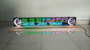 jam sholat digital berwarna 130x20 cm 4 panel P5 256x32 pixel gambar dan tulisan lebih jelas dan detail