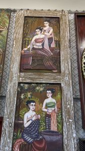 งานไม้แต่งบ้าน เพ้นท์ลายไทย บนไม้สัก ขนาด 143x52 cm. หนา 1 นิ้ว