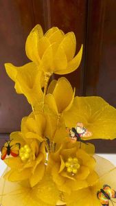 Chậu hoa sen vải voan kim tuyến cao 42cm