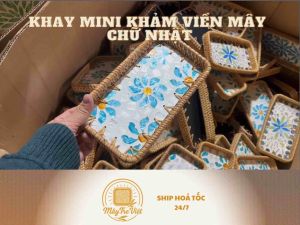 (Kho sỉ có hỏa tốc) Khay mây khảm chữ nhật mini 20*10*H4cm MÂY TRE VIỆT đựng dĩa thìa decor