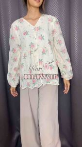 [MAWAR]Blouse Korea motif bunga Import lengan panjang