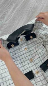 MG218-1025 : มินิเดรส Check Boucle Long Sleeve Dress