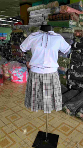 Joenel Sailor Collar Blouse With Ribiti and Grey Checkered Box Pleats Skirt School Uniform