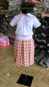 School Uniform for Girls: Peachtwill Sailor Collar Blouse & Ribiti Palda Chekered Pink Individual Set