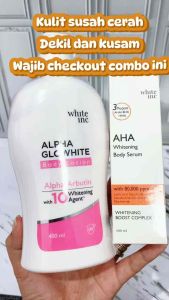 (PAKET)WHITE INC AHA BODY SERUM+ ALPHA GLOWHITE BODY LOTION TO WHITENING & Moisturising|Paket Pencerah badan |Paket perawatan kulit mencerahkan badan memudarkan bintik hitam dikulit
