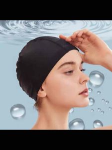 Adult And Kids Nylon Cotton Swimming Cap Black Diving Swim Cap Quality SC-003